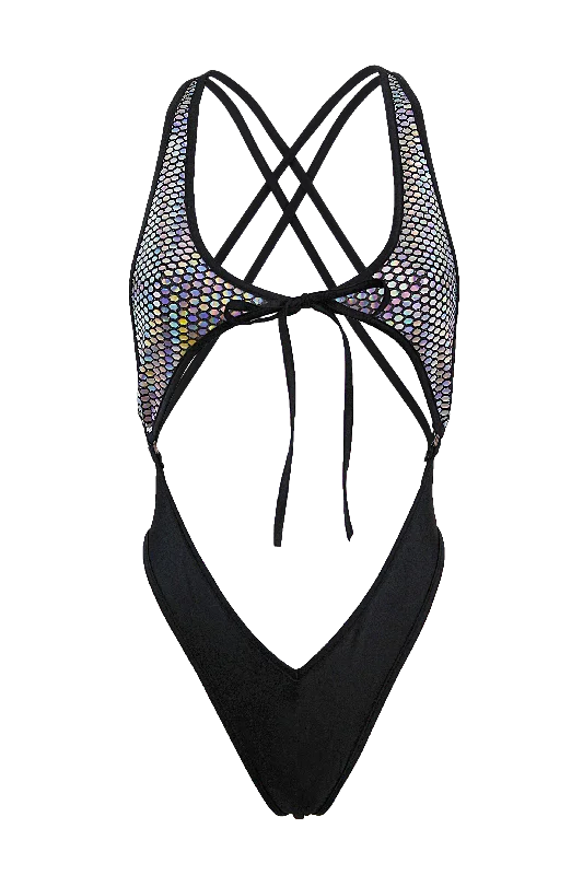 Compression Bodysuits for Post - Workout RecoveryTie front Holographic Bodysuit / SPICA PRISMA BODYSUIT Compression Bodysuits for Post - Workout RecoveryTie front Holographic Bodysuit / SPICA PRISMA BODYSUIT