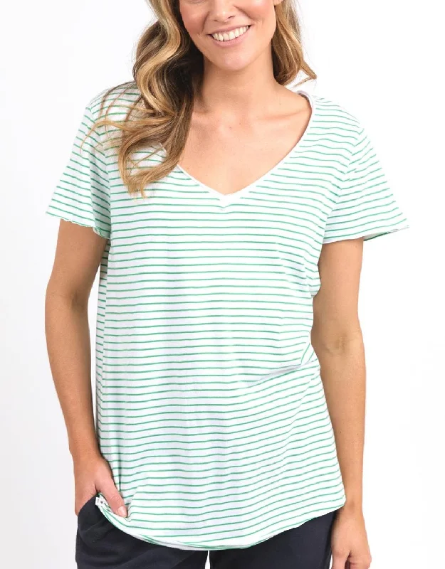 Plus size sleeveless sheath dress for work or eventsRemi Stripe Vee Tee - White/Green Stripe Plus size sleeveless sheath dress for work or eventsRemi Stripe Vee Tee - White/Green Stripe