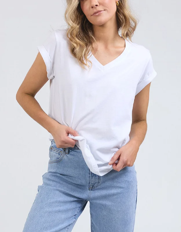 Plus size button - front denim dress for a casual and durable optionManly Vee Tee - White Plus size button - front denim dress for a casual and durable optionManly Vee Tee - White