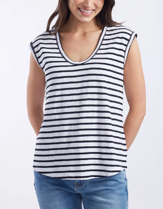 Plus size A - line cocktail dress with a flattering silhouetteCali Scoop Tank - White/Black Stripe Plus size A - line cocktail dress with a flattering silhouetteCali Scoop Tank - White/Black Stripe