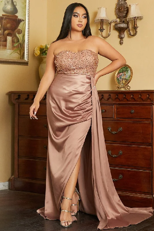 Plus size shirred - bodice dress for extra comfortA-Line Sweep-Brush Train Elastic Silk like Satin dress 702991065831 Plus size shirred - bodice dress for extra comfortA-Line Sweep-Brush Train Elastic Silk like Satin dress 702991065831