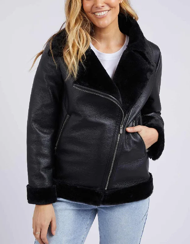 Plus size long - sleeve knitted dress for winter warmthMoto Shearling Jacket - Black Plus size long - sleeve knitted dress for winter warmthMoto Shearling Jacket - Black