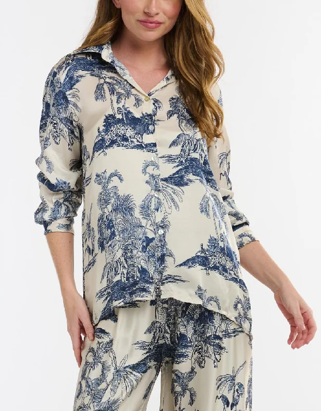 Plus size high - low hem dress for a modern and stylish touchMonroe Button Through Collar Shirt - Navy Print Plus size high - low hem dress for a modern and stylish touchMonroe Button Through Collar Shirt - Navy Print