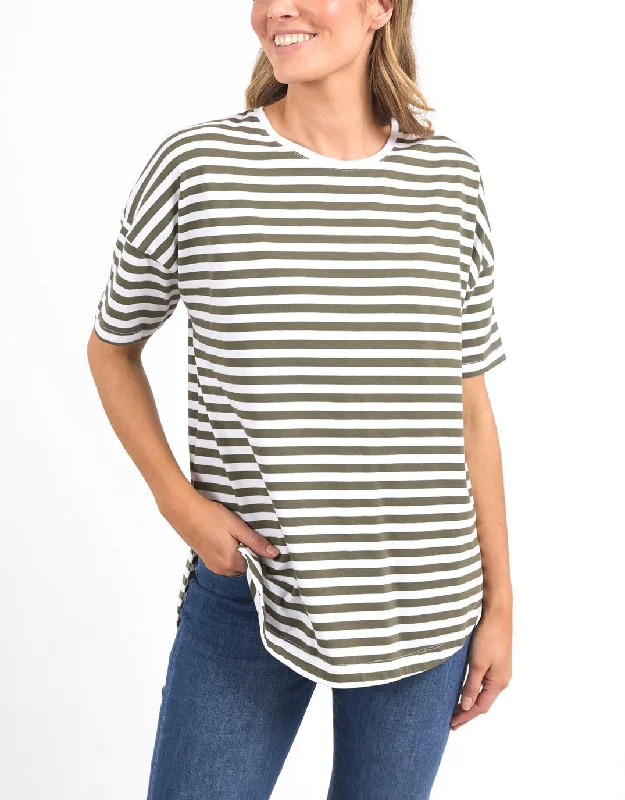 Plus size A - line cocktail dress with a flattering silhouetteLauren Short Sleeve Tee - Stripe - Clover & White Stripe Plus size A - line cocktail dress with a flattering silhouetteLauren Short Sleeve Tee - Stripe - Clover & White Stripe