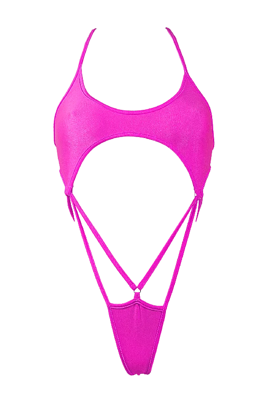 Crop Bodysuits to Pair with High - Waisted BottomsCut-out Harness Bodysuit / Strappy Rave Swimsuit / FEVER NEON PINK Crop Bodysuits to Pair with High - Waisted BottomsCut-out Harness Bodysuit / Strappy Rave Swimsuit / FEVER NEON PINK