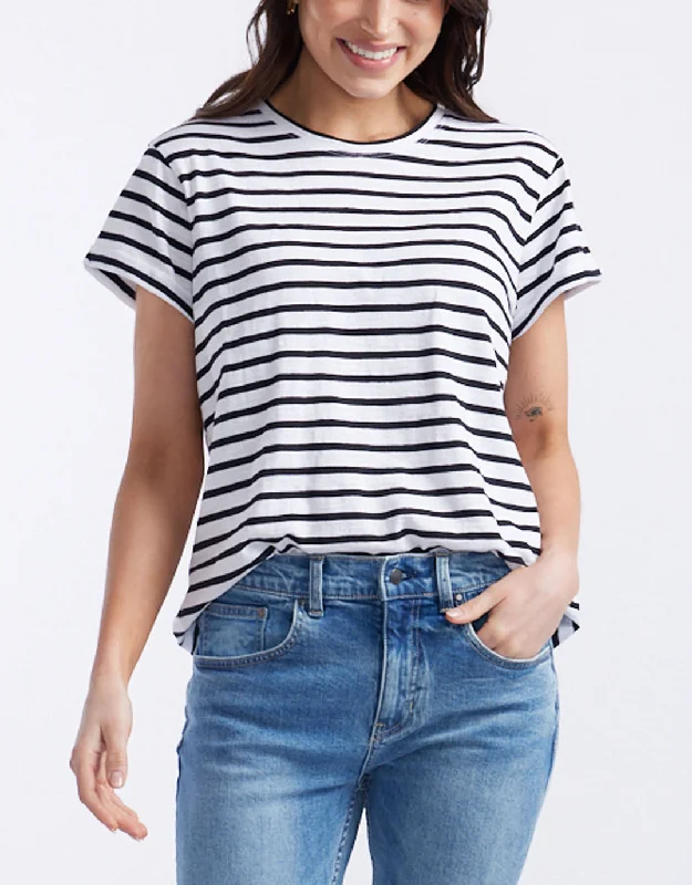 Plus size button - front denim dress for a casual and durable optionTurn Back T-Shirt - White/Black Stripe Plus size button - front denim dress for a casual and durable optionTurn Back T-Shirt - White/Black Stripe