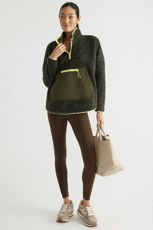 Sequin - Embellished Women Sweater for Special OccasionsArmy Green Fleece Cady Quarter Zip Sequin - Embellished Women Sweater for Special OccasionsArmy Green Fleece Cady Quarter Zip