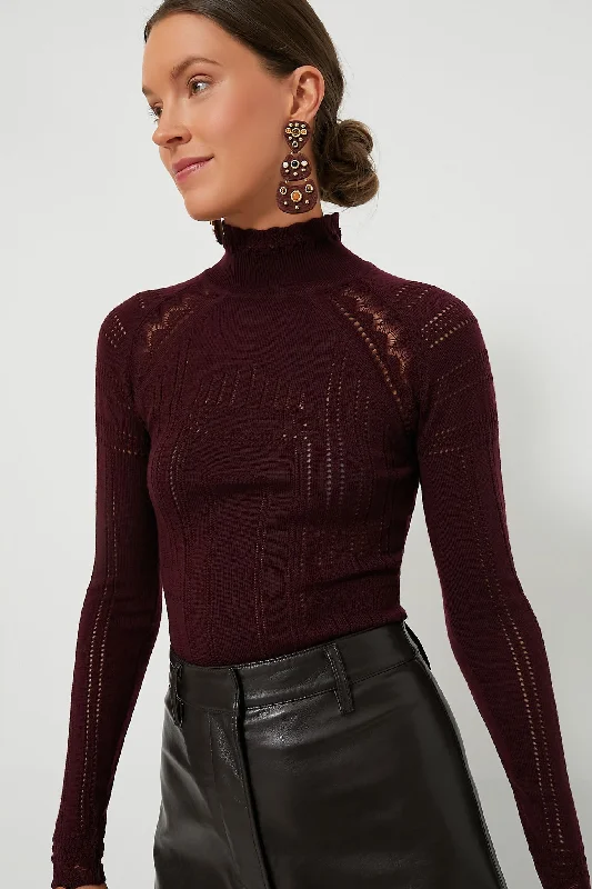 Hand - Knitted Women Sweater with Artisanal CharmBurgundy Paxton Knit Turtleneck