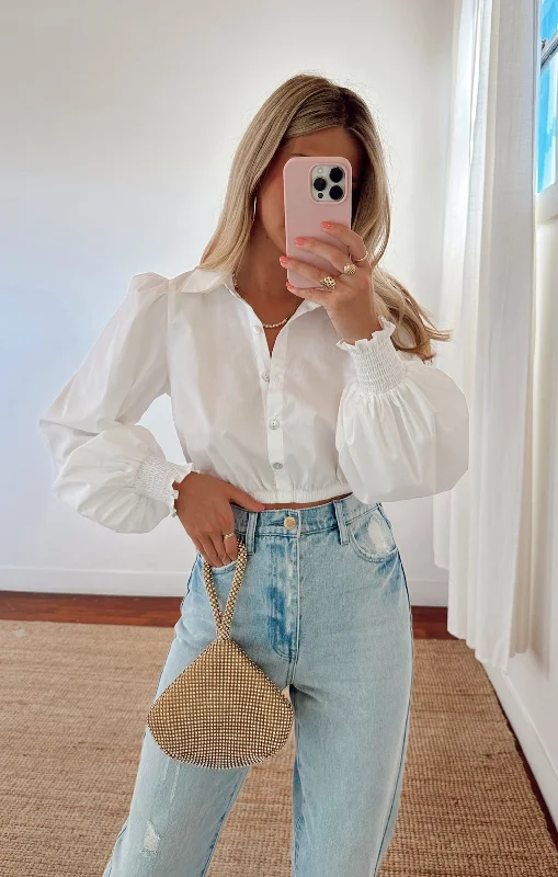 Cashmere Women Sweater with a Luxurious Soft TouchCount On Me Collared Top ~ White Poplin