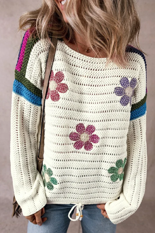 Sequin - Embellished Women Sweater for Special OccasionsFlower Round Neck Long Sleeve Sweater Sequin - Embellished Women Sweater for Special OccasionsFlower Round Neck Long Sleeve Sweater