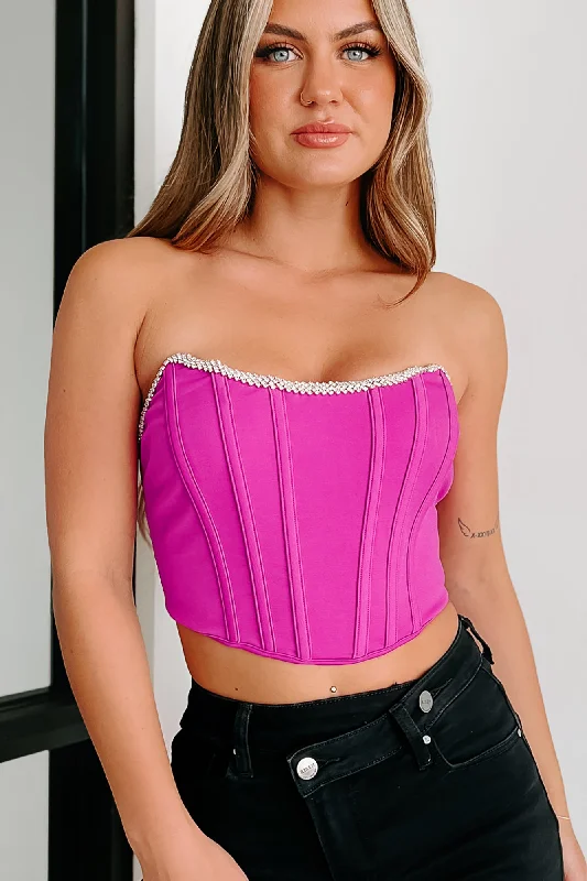 Sequin - Embellished Women Sweater for Special OccasionsLuxurious Living Rhinestone Trim Corset Top (Magenta)