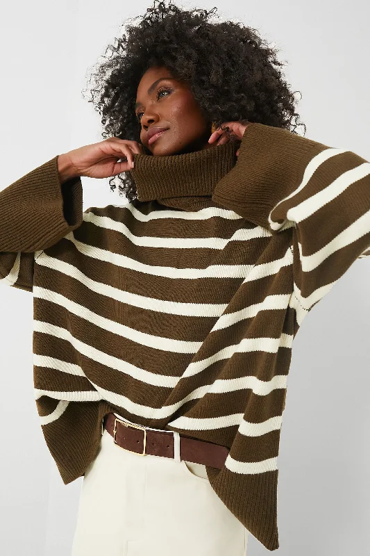 Turtleneck Women Sweater for a Classic and Elegant StyleMilitary Olive and Ecru Striped Turtleneck Sweater Turtleneck Women Sweater for a Classic and Elegant StyleMilitary Olive and Ecru Striped Turtleneck Sweater