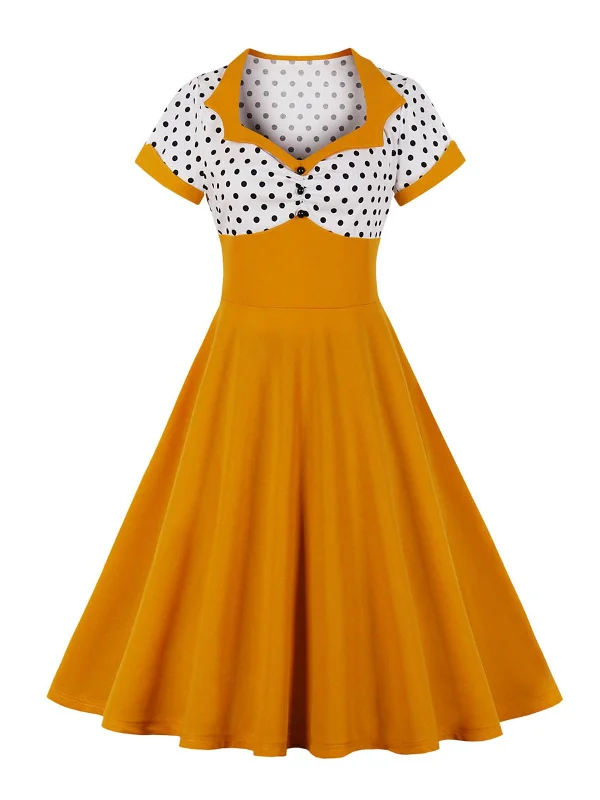 Lace - Embellished Women Dress for an Elegant and Sophisticated Appearance1950s Polka Dot Patchwork Swing Dress Lace - Embellished Women Dress for an Elegant and Sophisticated Appearance1950s Polka Dot Patchwork Swing Dress