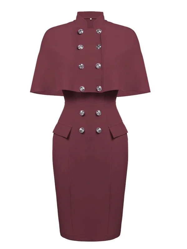 Wrap - Style Women Dress with Adjustable Fit for All Body Types2PCS 1960s Button Work Pencil Dress Wrap - Style Women Dress with Adjustable Fit for All Body Types2PCS 1960s Button Work Pencil Dress
