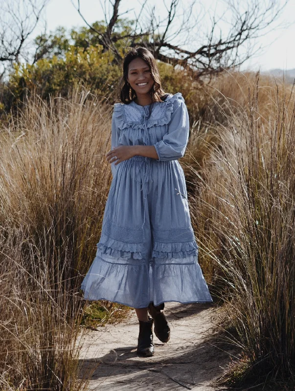 Shift Women Dress with a Simple and Classic Design for Everyday WearABERDEEN DUSTY BLUE COTTON LACE DRESS Shift Women Dress with a Simple and Classic Design for Everyday WearABERDEEN DUSTY BLUE COTTON LACE DRESS