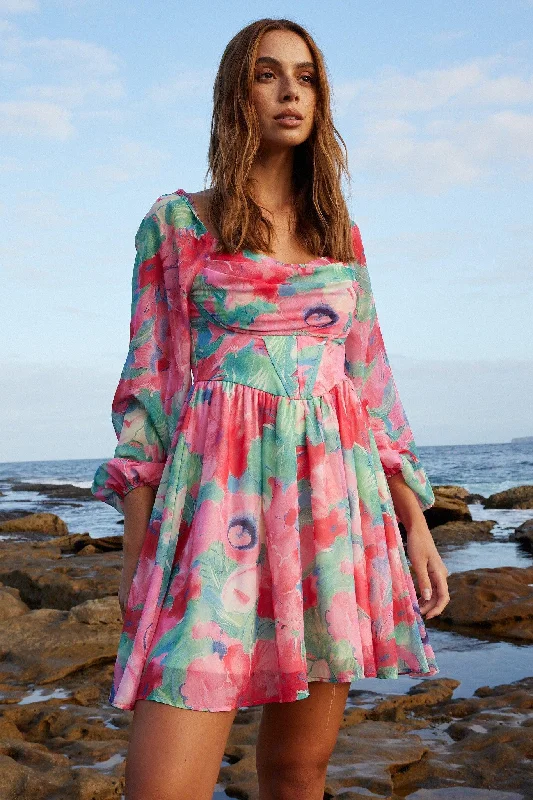 Ball Gown Women Dress with a Full Skirt for a Princess - like LookAndria Dress - Pink Print Ball Gown Women Dress with a Full Skirt for a Princess - like LookAndria Dress - Pink Print