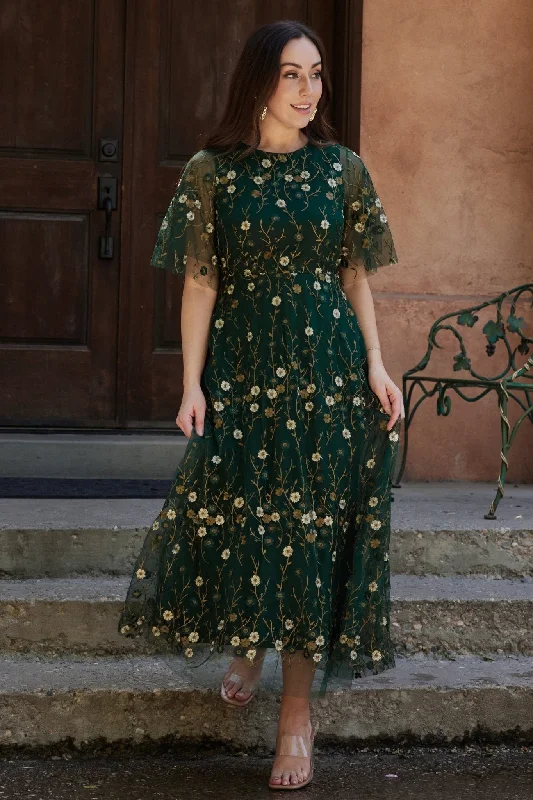 Shift Women Dress with a Simple and Classic Design for Everyday WearArabella Embroidered Tulle Maxi Dress | Dark Green Floral Shift Women Dress with a Simple and Classic Design for Everyday WearArabella Embroidered Tulle Maxi Dress | Dark Green Floral