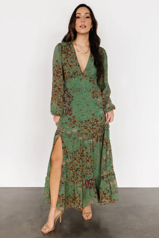 Mermaid - Style Women Dress with a Fitted Silhouette for Special OccasionsBowman Deep V Maxi Dress | Green Multi Mermaid - Style Women Dress with a Fitted Silhouette for Special OccasionsBowman Deep V Maxi Dress | Green Multi