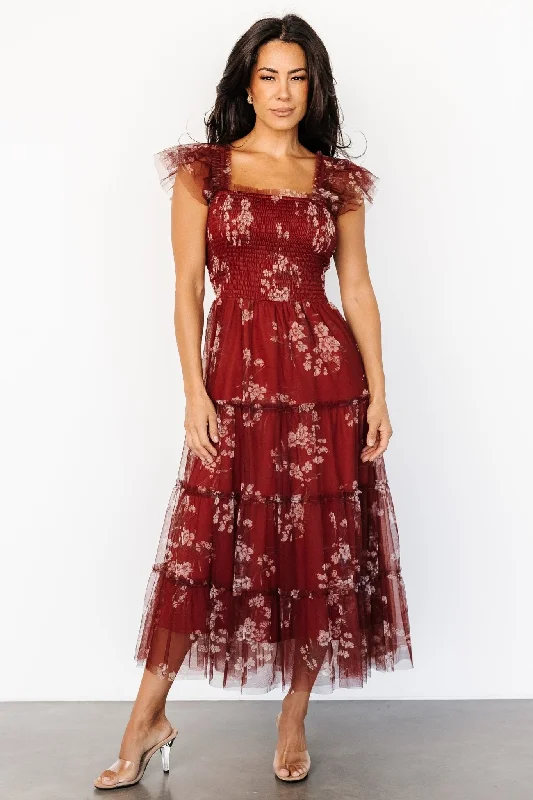 Ball Gown Women Dress with a Full Skirt for a Princess - like LookClementine Tulle Midi Dress | Rust Floral Ball Gown Women Dress with a Full Skirt for a Princess - like LookClementine Tulle Midi Dress | Rust Floral