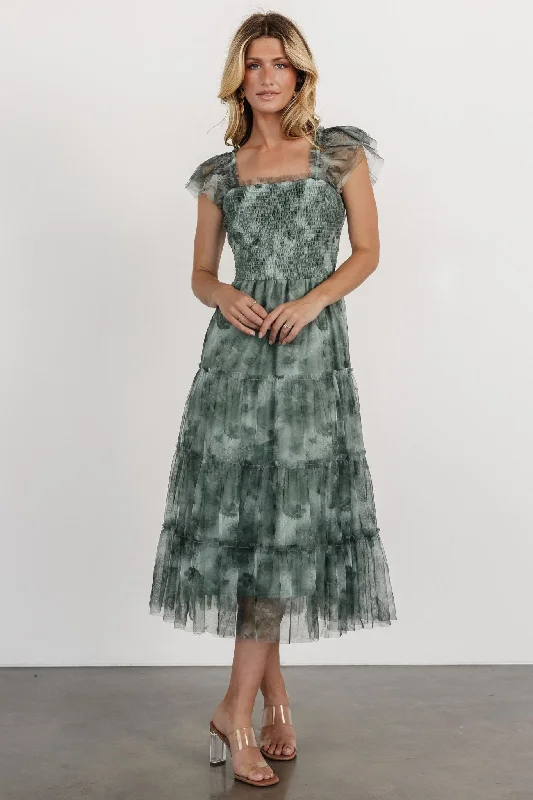 Backless Women Dress for a Sexy and Alluring Look at Evening EventsClementine Tulle Midi Dress | Dusty Green Print Backless Women Dress for a Sexy and Alluring Look at Evening EventsClementine Tulle Midi Dress | Dusty Green Print