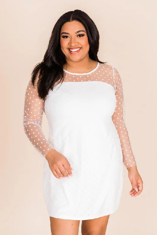 Ruffled Women Dress with Multiple Layers for a Playful and Girly StyleDress For Revenge White Polka Dot Mesh Long Sleeve Mini Dress FINAL SALE Ruffled Women Dress with Multiple Layers for a Playful and Girly StyleDress For Revenge White Polka Dot Mesh Long Sleeve Mini Dress FINAL SALE