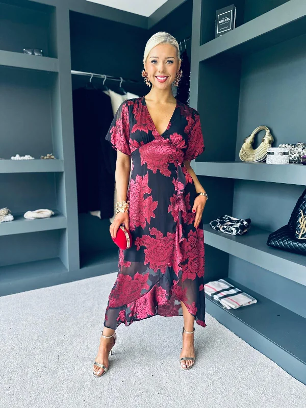Maxi Women Dress with Floral Print for a Bohemian VibeGaia Frill Detail Midi Dress Burnout Ruby Maxi Women Dress with Floral Print for a Bohemian VibeGaia Frill Detail Midi Dress Burnout Ruby