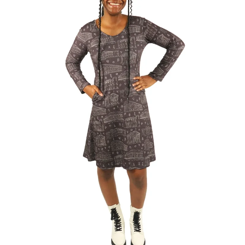 Sheath Women Dress with a Tailored Fit for a Professional LookGreek Letters and Monuments Long Sleeve A-Line Dress (No Waist Seam) [FINAL SALE]