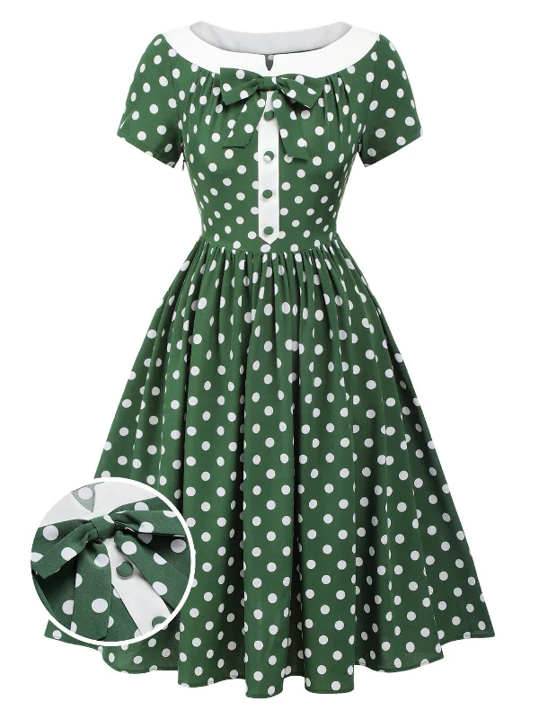 Sleeveless Women Dress in Bright Colors for Summer PartiesGreen 1940s Polka Dot Bowknot Patchwork Dress Sleeveless Women Dress in Bright Colors for Summer PartiesGreen 1940s Polka Dot Bowknot Patchwork Dress