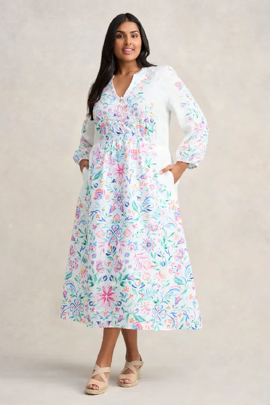 Empire Waist Women Dress to Accentuate the Bust and Conceal the WaistBorder Print Midi Dress Empire Waist Women Dress to Accentuate the Bust and Conceal the WaistBorder Print Midi Dress