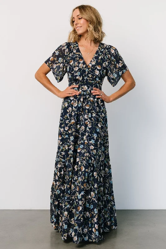 Halter Neck Women Dress to Show Off the Shoulders and NecklineKatherine Maxi Dress | Dark Blue Floral Halter Neck Women Dress to Show Off the Shoulders and NecklineKatherine Maxi Dress | Dark Blue Floral