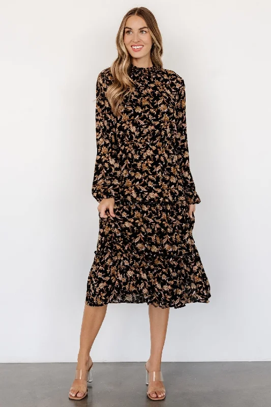 Wrap - Style Women Dress with Adjustable Fit for All Body TypesKenice Mock Neck Dress | Black + Camel Print Wrap - Style Women Dress with Adjustable Fit for All Body TypesKenice Mock Neck Dress | Black + Camel Print