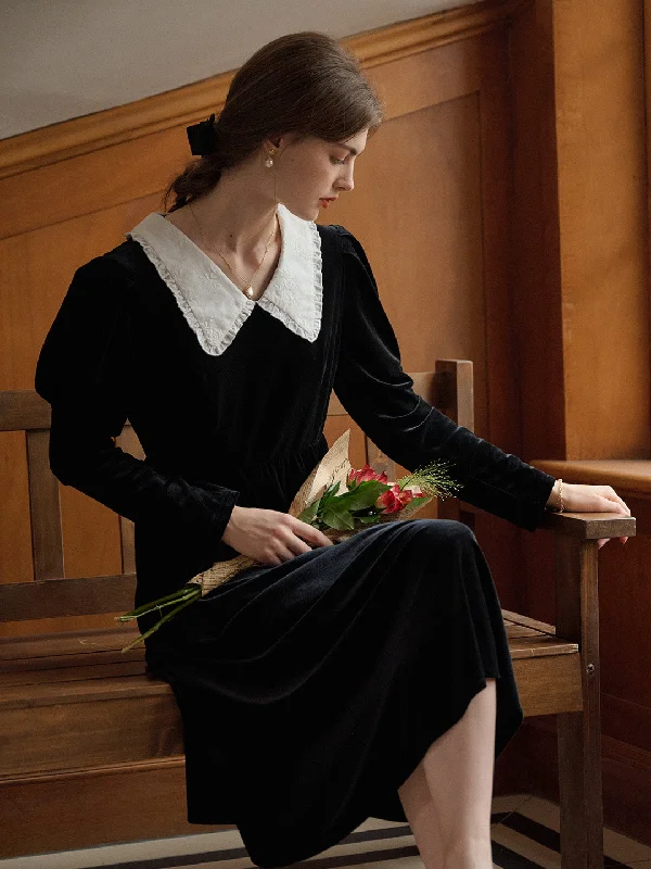 Sleeveless Women Dress in Bright Colors for Summer Parties【Final Sale】Kiara Doll Collar Black Velvet Dress Sleeveless Women Dress in Bright Colors for Summer Parties【Final Sale】Kiara Doll Collar Black Velvet Dress