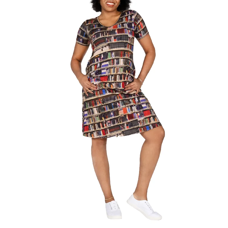 Mini Women Dress with a Short Hem for a Young and Trendy StyleLibrary Shelves A-Line Dress (No Waist Seam) Mini Women Dress with a Short Hem for a Young and Trendy StyleLibrary Shelves A-Line Dress (No Waist Seam)