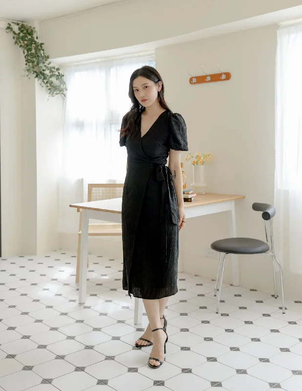 Off - the - Shoulder Women Dress for a Romantic and Feminine LookMaeve Wrap Dress in Black Off - the - Shoulder Women Dress for a Romantic and Feminine LookMaeve Wrap Dress in Black