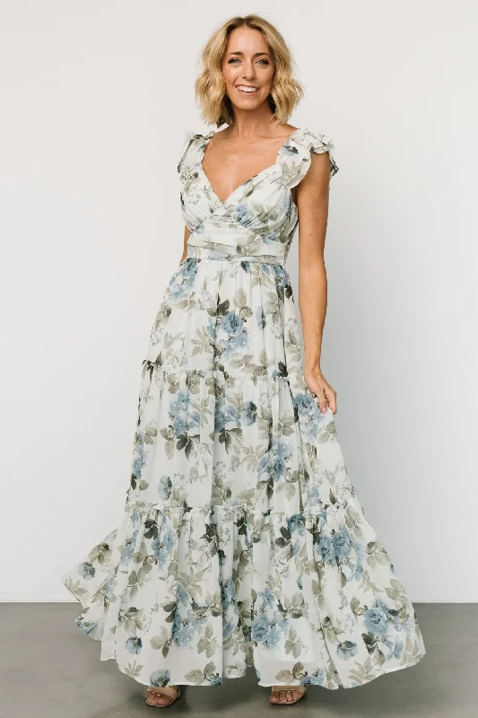 Strapless Women Dress with a Built - in Bra for Comfort and SupportMartina Maxi Dress | Light Blue Floral Strapless Women Dress with a Built - in Bra for Comfort and SupportMartina Maxi Dress | Light Blue Floral