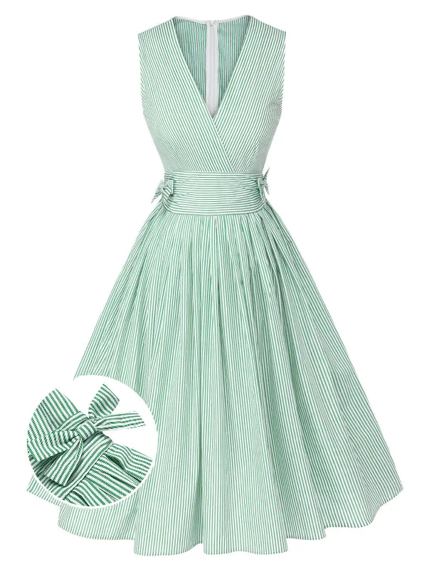 Backless Women Dress for a Sexy and Alluring Look at Evening EventsMint Green 1950s Striped V-Neck Dress Backless Women Dress for a Sexy and Alluring Look at Evening EventsMint Green 1950s Striped V-Neck Dress