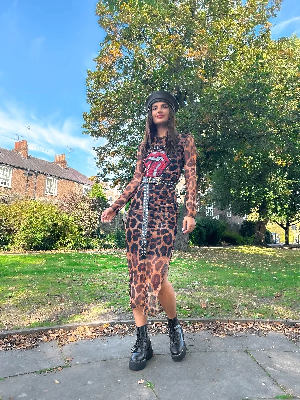 Sheath Women Dress with a Tailored Fit for a Professional LookOut Of This World - Leopard Red Mouth Graphic Mesh Midi Dress Sheath Women Dress with a Tailored Fit for a Professional LookOut Of This World - Leopard Red Mouth Graphic Mesh Midi Dress
