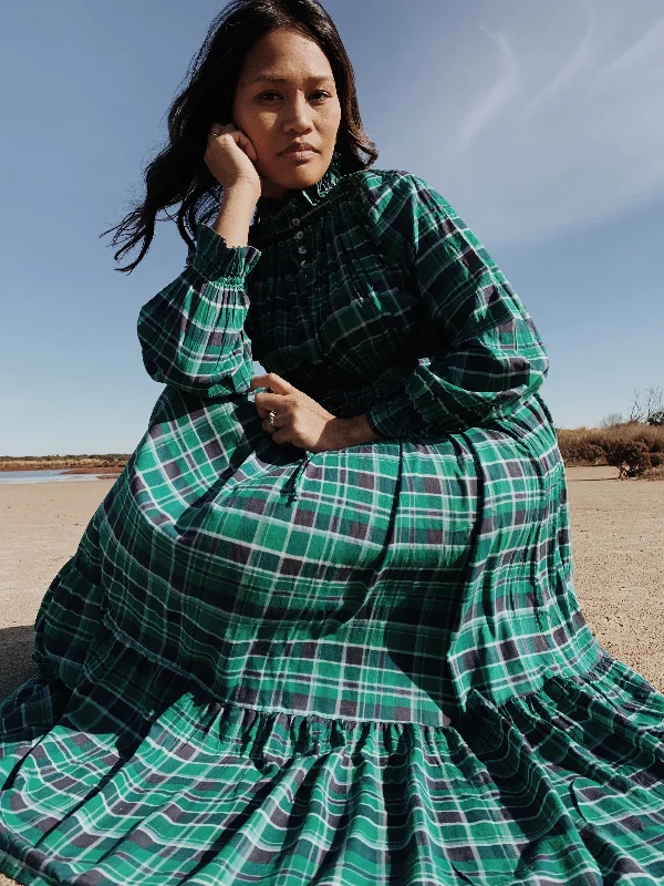 Plus Size Women Dress with a Flattering A - Line Cut for Comfort and StylePRAIRIE DRESS PLAID FOREST GREEN PRINT Plus Size Women Dress with a Flattering A - Line Cut for Comfort and StylePRAIRIE DRESS PLAID FOREST GREEN PRINT