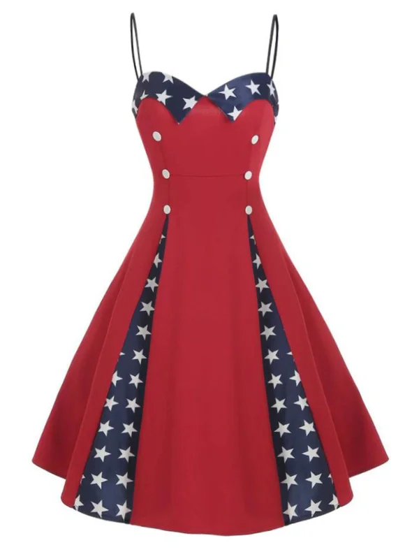 Maxi Women Dress with Floral Print for a Bohemian VibeRed 1950s Stars Patchwork Strap Dress Maxi Women Dress with Floral Print for a Bohemian VibeRed 1950s Stars Patchwork Strap Dress