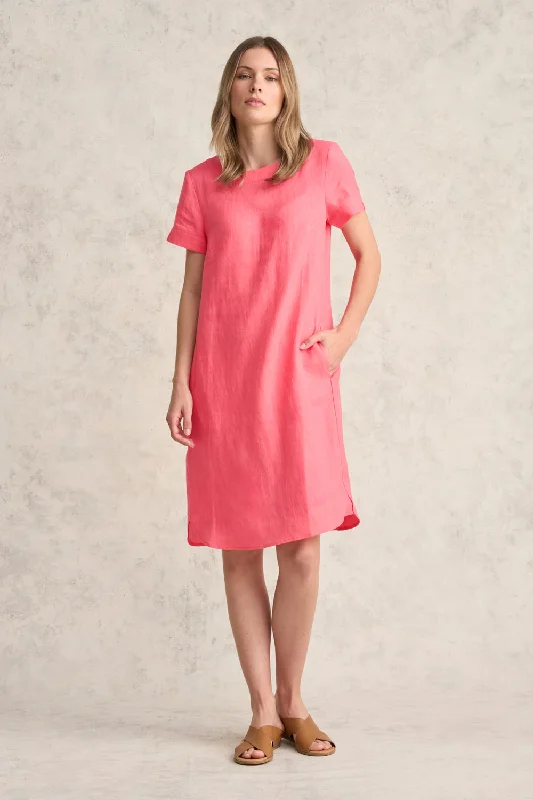 Printed Abstract Women Dress for a Modern and Artistic AppealScoop Neck Linen Dress - Coral Printed Abstract Women Dress for a Modern and Artistic AppealScoop Neck Linen Dress - Coral