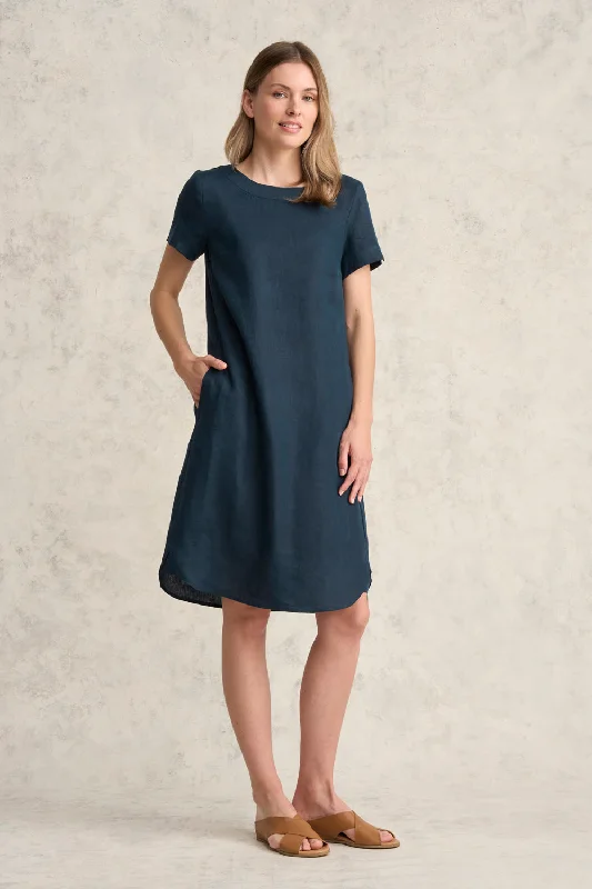 Backless Women Dress for a Sexy and Alluring Look at Evening EventsScoop Neck Linen Dress - Ink Backless Women Dress for a Sexy and Alluring Look at Evening EventsScoop Neck Linen Dress - Ink