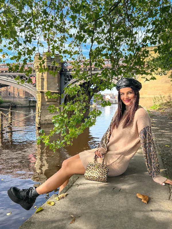 Sleeveless Women Dress in Bright Colors for Summer PartiesSleeve Me Wild - Taupe Leopard Sequin Sleeve Knitted Dress Sleeveless Women Dress in Bright Colors for Summer PartiesSleeve Me Wild - Taupe Leopard Sequin Sleeve Knitted Dress