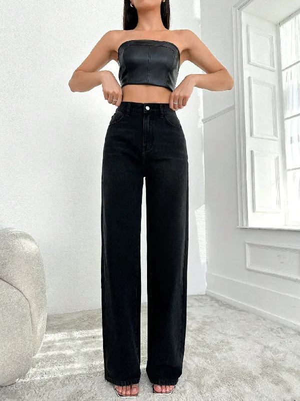 High - waisted women jeans for a flattering silhouetteBlackish Super Rise Straight Leg Jeans