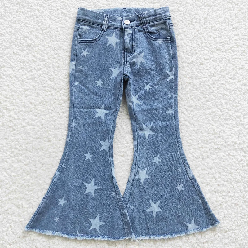 P0108 P0108 toddler girl clothes star girl bell bottom pant girl jeans denim pant