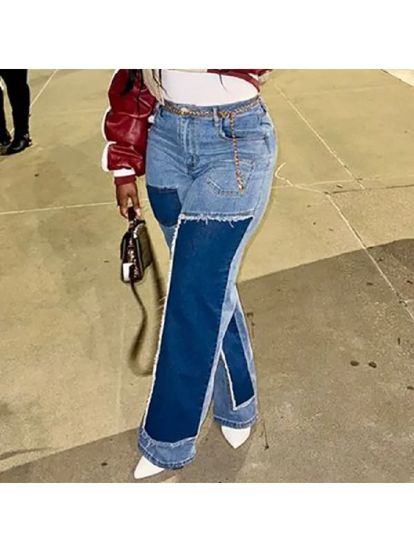 Colorblock Raged Hem Denim High Rise Jeans