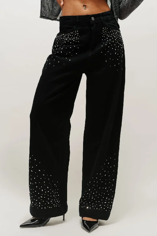 Embellished Black Straight Fit Jeans
