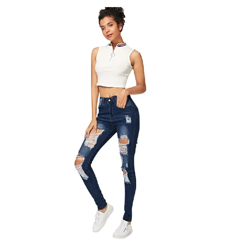 Women Fashion Hole Pocket Wild Slim Fit Tight Pants Autumn Winter Durable Zipper Fly Mid Waist Fashion Pencil Jeans Pants Women Fashion Hole Pocket Wild Slim Fit Tight Pants Autumn Winter Durable Zipper Fly Mid Waist Fashion Pencil Jeans Pants