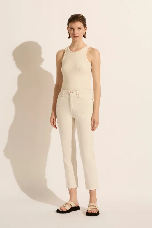 Distressed women jeans for a trendy and edgy lookZoe Crop High Rise Straight Jean - Ecru