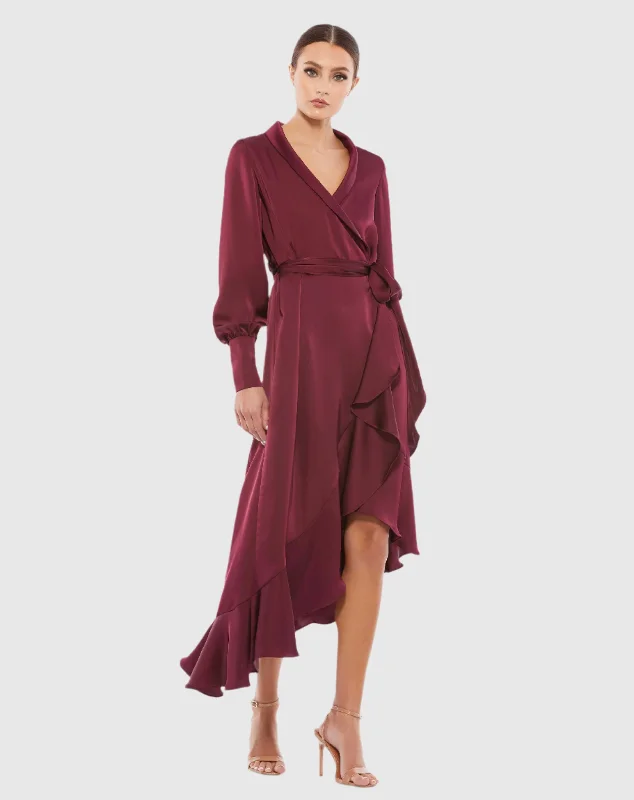 Off - the - Shoulder Women Dress for a Romantic and Feminine LookRed Long Sleeve Faux Wrap Midi Dress Off - the - Shoulder Women Dress for a Romantic and Feminine LookRed Long Sleeve Faux Wrap Midi Dress