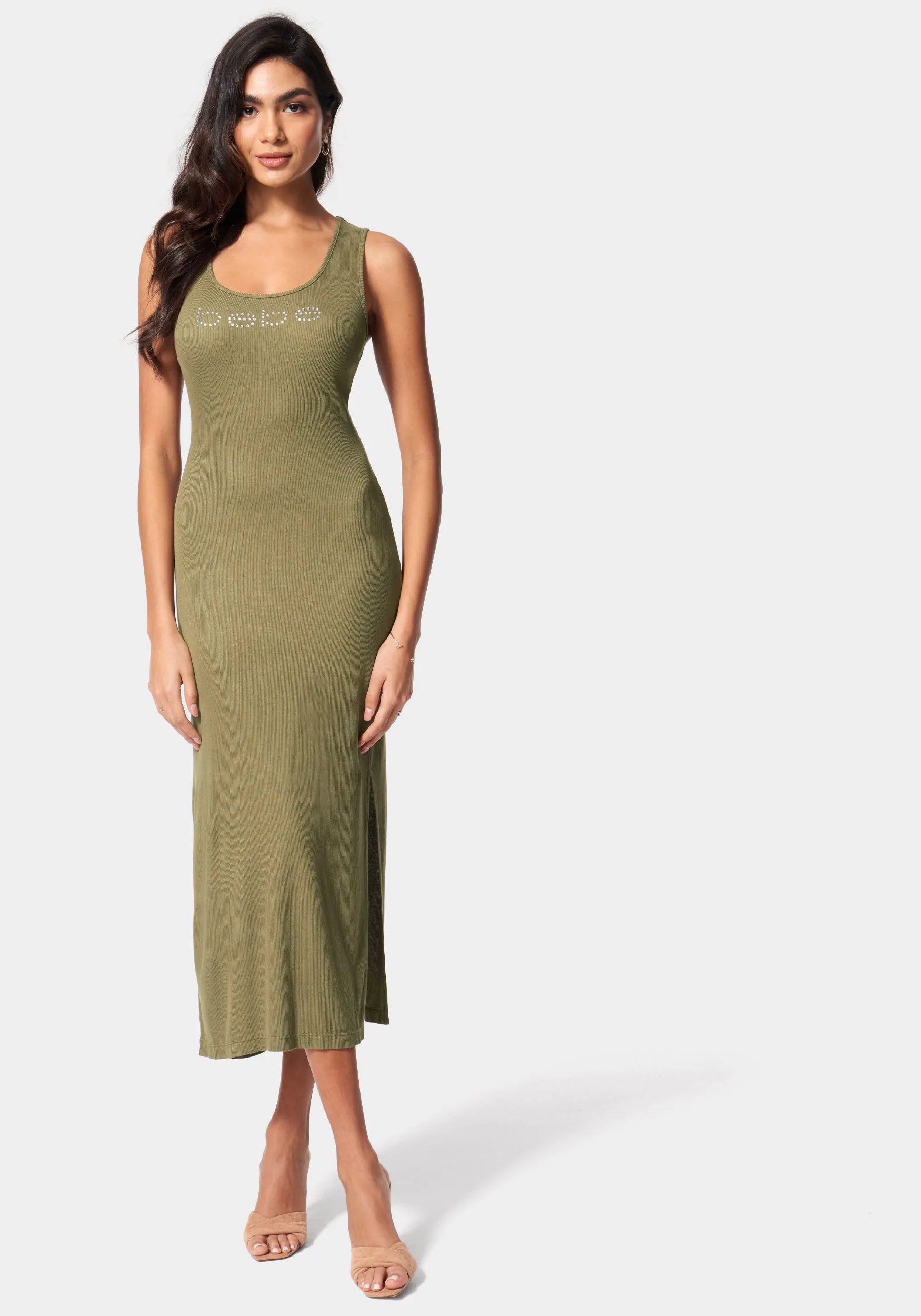 Mermaid - Style Women Dress with a Fitted Silhouette for Special OccasionsBebe Logo Rib Knit Maxi Dress Mermaid - Style Women Dress with a Fitted Silhouette for Special OccasionsBebe Logo Rib Knit Maxi Dress